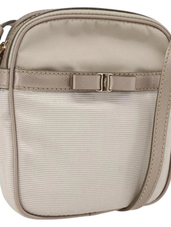 Salvatore Ferragamo Handbags - Salvatore Ferragamo Vala Shoulder Bag Nylon Beige Gold Auth 159964